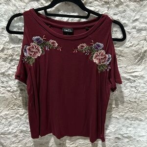 Rue21 Cold Shoulder Embroidered Top